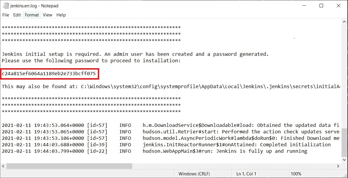 Windows Jenkins Log File